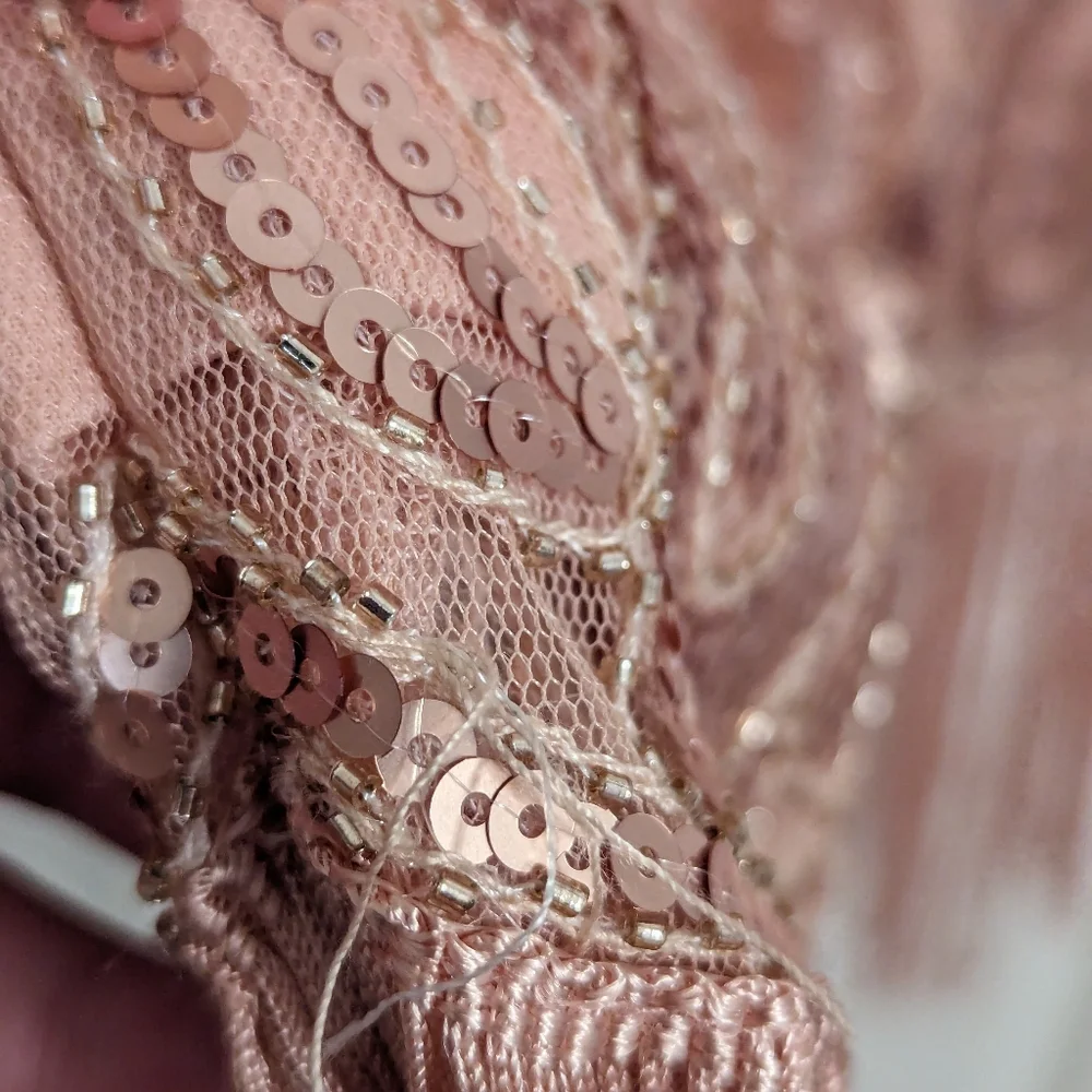 Kayamiya rose gold blush flapper dress sequin fringe size small (read condition)